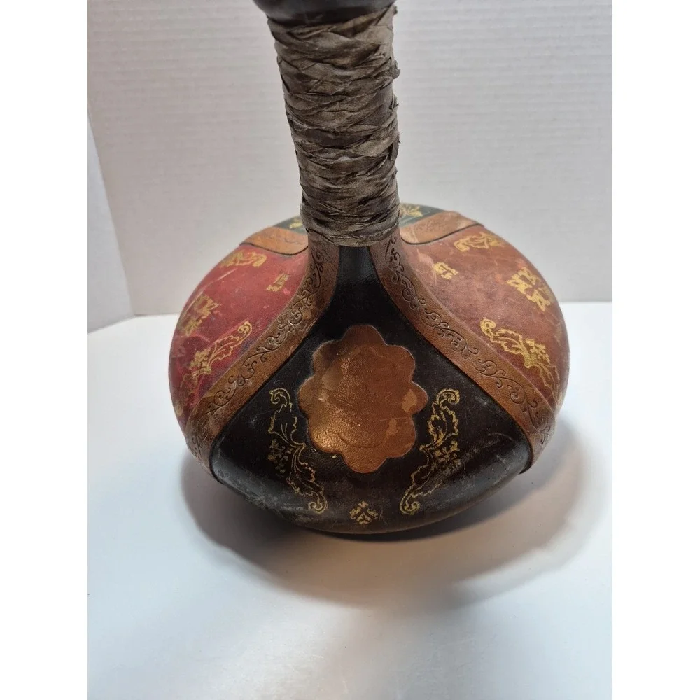 Vtg Italy Leather Covered Wine Bottle Decanter 